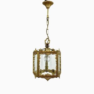 Antique Lantern Lamp in Cut Glass and Bronze, France, 1920s