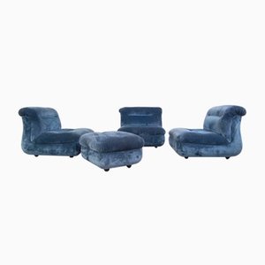 Space Age Armchairs and Ottoman, 1970s, Set of 4