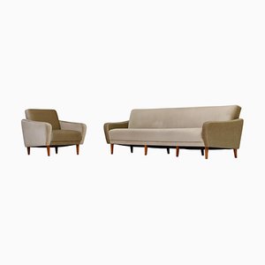 Set of Scandinavian Mohair Curved Sofa and Armchair, Denmark, 1950s