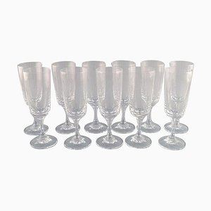 Champagne Flutes in Clear Mouth-Blown Crystal Glass by René Lalique Chenonceaux, Set of 11