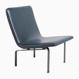 Danish Architectural Lounge Chair in Blue Vinyl Upholstery, 1960s