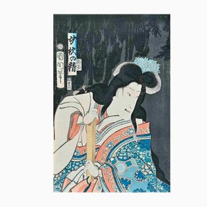 Utagawa Kunisada, Toyokuni III, Kabuki Actor, grabado en madera original, finales del siglo XIX