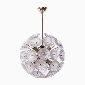 Lampadario Sputnik modernista in vetro e metallo cromato, anni '60