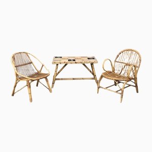 Bambus Stühle und Tisch, 3er Set