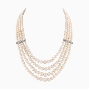 Antike Multi-Stränge Halskette mit 14 Karat Weißgold und Korallen und Diamanten