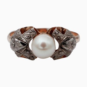 14 Karat White and Rose Gold Ring with Pearl