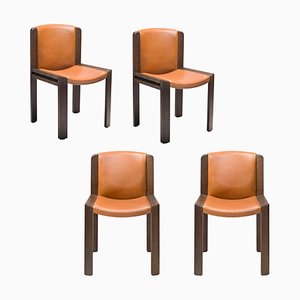 Chair 300 in Wood and Leather by Joe Colombo, Set of 4