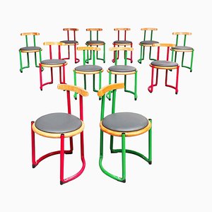 Mid-Century Italian Round Metal Chairs by Tito Agnoli, 1950s, Set of 12