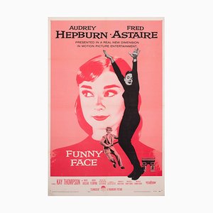 Poster del film Funny Face di Audrey Hepburn rosa su carta e lino, 1957