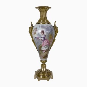 Porcelain and Gilded Bronze Vase by Cotti, 1900s