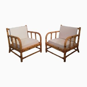 Mid-Century Modern Italian Bamboo Armchairs in the Manner of Vivai Del Sud,1970s, Set of 2
