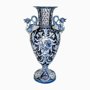 Jarrón italiano de cerámica con morif floral, siglo XIX