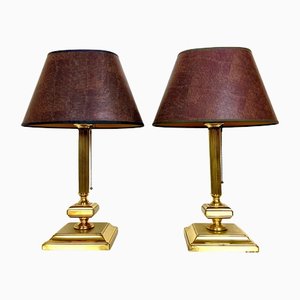 Neoclassical Brass Table Lamps with Pull Cord, Set of 2