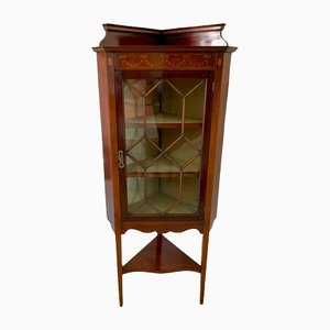 Meuble d'Angle Édouardien Antique en Acajou Marqueté