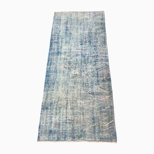 Vintage Blue Ombre Patterned Faded Runner Rug