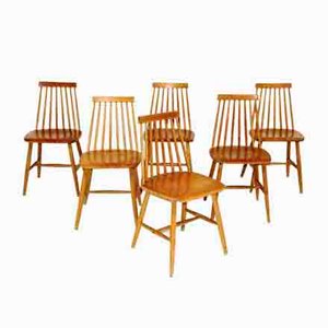 Pinnstol Chairs in Beech, Sweden, 1960s, Set of 6