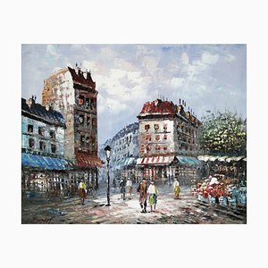 Caroline Burnett, Parisian Street Scene, años 30, óleo sobre lienzo