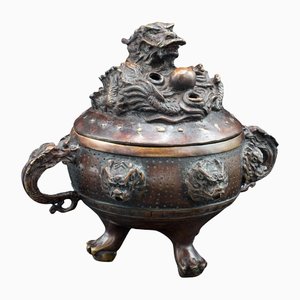 Antique Chinese Bronze Incense Burner with Dragon