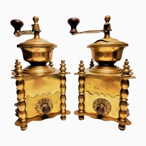 Vintage Coffee Grinders in Brass & Wood, Set of 2