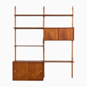 Modular Teak Wall Unit with Desk and Cabinets by Preben S ørensen for PS System Randers, Denmark, 1960s, Set of 10