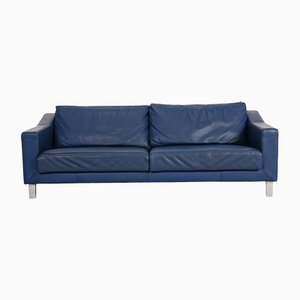 Blue Leather Three-Seater Sofa from Leolux