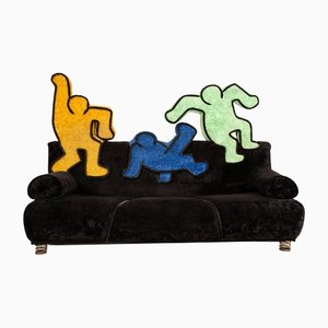 Black Fabric Three-Seater Sofa by Keith Haring for Bretz