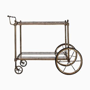 Brass and Silvered Metal Drinks Trolley from Maison Bagués, French, 1940s