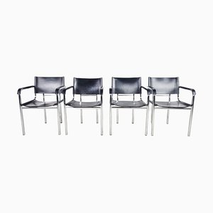 Vintage Chrome and Leather Dining Chairs, 1980s, Set of 4