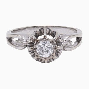 18k Vintage White Gold Solitaire Ring, 1940s