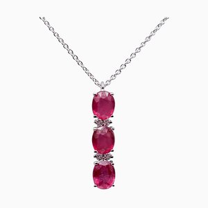 18 Karat White Gold Pendant Necklace with Rubies and Diamonds