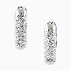 18 Karat White Gold Hoop Earrings with Diamonds, Set of 2