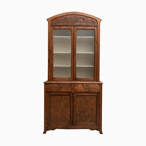 Antique Spanish Pinewood and Glass Wardrobe, 1900s