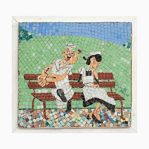 Popeye e Olivia, anni '70, mosaico, tessuto e acciaio