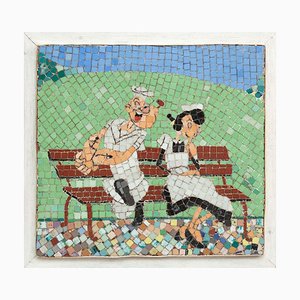 Popeye y Olivia, años 70, mosaico, tela y acero