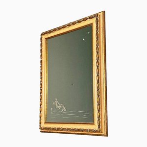 Espejo italiano Mid-Century rectangular con dibujo, años 40