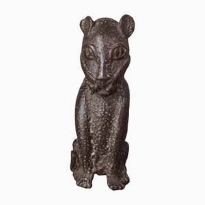 African Benin Bronze Leopard Sculpture, 20th-Century