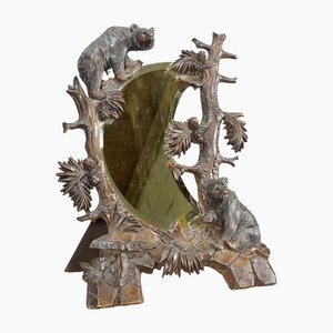 Antiker Schwarzwälder Spiegel mit Bärenschnitzereien, 1900er