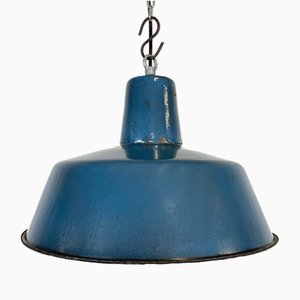 Industrial Factory Pendant Lamp in Blue Enamel, 1960s