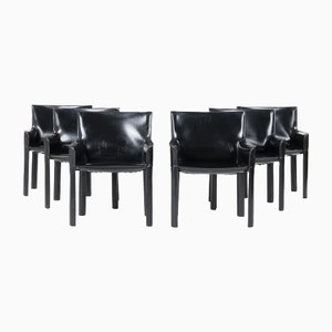 Armchairs in Black Skai from De Couro of Brazil, 1980, Set of 6