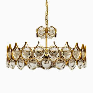 Golden Crystal Glass Ceiling Lamp from Palwa, 1970s