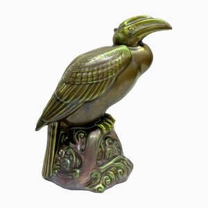 Large Glazed Bird Figurine by Zsolnay Eosin, 1920s