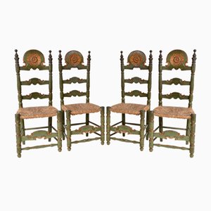 Antique Spanish Andalusian Polychrome Dining, Set of 4