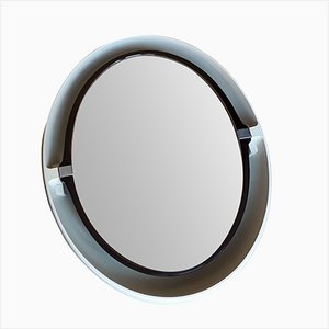 Vintage Oval Wall Mirror in White Plastic, Chrome & Metal, 1970s