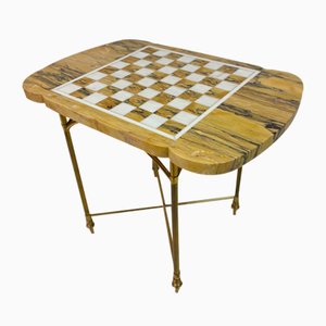Mid-Century Chess Games Table in Marble and Brass