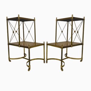 Etagere Side Tables in Brass and Maple, Set of 2