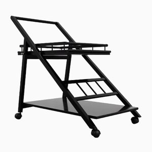 Black Laquered Ash Bar Trolley with Removable Tray, 1970s