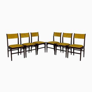 Yellow Velvet Teak Chairs, Set of 6