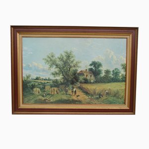 Unknown, Rural Landscape with Figures, Oil on Canvas, Framed