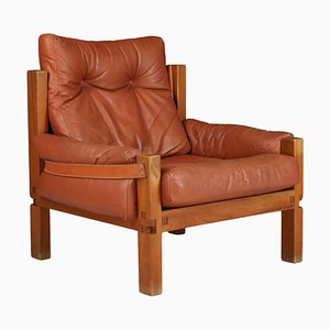 Elm and Leather S15 Lounge Chair by Pierre Chapo, 1970s