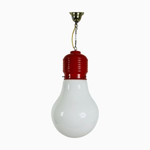 Red Bulb Pendant Light attributed to Ingo Maurer